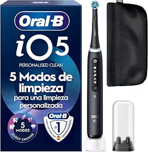 Oral-B iO 5 Cepillo de Dientes Eléctrico, 1 Cabezal, Negro - Cepillo Dental con