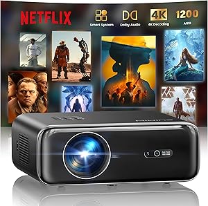 Proyector 4K【1400 ANSI/Netflix Incluido/Dolby】 Smart Proyector 4K Portátil Auto