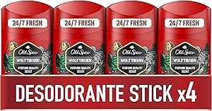 Old Spice Wolfthorn Desodorante En Barra Para Hombres 4x50 ml, Fresco 24 Horas,