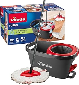 Vileda Turbo Set de Fregona con Cubo y Escurridor Giratorio Activado con Pedal