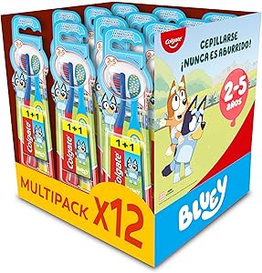Colgate Pack 12 x 2 Cepillos de dientes Kids Bluey 2-5 años, cepillo de dientes