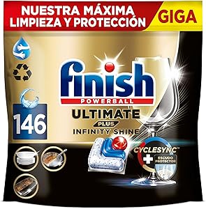 Finish Ultimate Plus Infinity Shine, Pastillas para el Lavavajillas, limpieza y