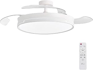 CONCEPT RAY Ventilador de Techo con Luz y Aspas Retráctiles, Blanco | Luz LED
