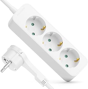 deleyCON Regleta 3 Tomas con Enchufe Plano - 1,4m Cable - Ideal Detrás Muebles,