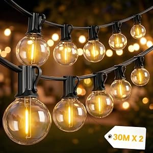 Guirnalda Luces Exterior 60 Metros, LED Cadena de Luces con 104 G40 Plástico