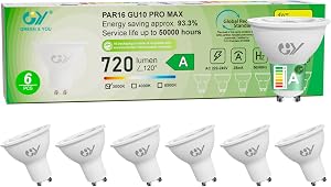 GY Bombilla Led GU10 4W, Luz Blanca Cálida 3000K, 720 Lúmenes, Ángulo de haz de