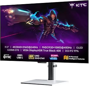 KTC 4K Monitor OLED 32 Pulgadas, Modo Dual 4K@240Hz / 1080P@480HZ Gaming