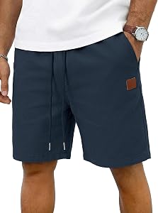 iClosam Pantalones Cortos Hombre Algodón con Cintura Elástica | Cordón