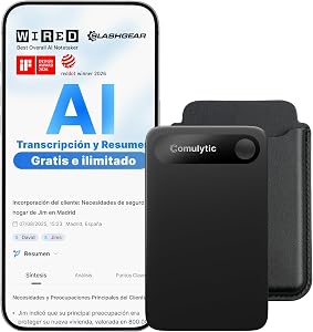 Comulytic Note Pro Grabadora de Voz IA, Grabadora Voz 64GB con Funda,