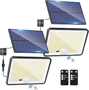 LOTMOS 2 Paquete Luz Solar Exterior Jardin, 342LED/Mando a Distancia Focos Led