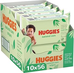 Huggies Natural Care Toallitas para Bebé, Aloe Vera, 10 Packs de 56, Total 560