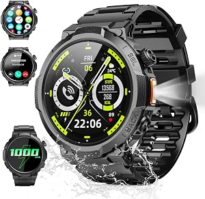 Reloj Inteligente Hombre con Linterna, 1.53'' Militar Smartwatch con Batería de