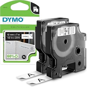 DYMO D1 etiquetas auténticas | impresión negra sobre fondo blanco | 12 mm × 7 m
