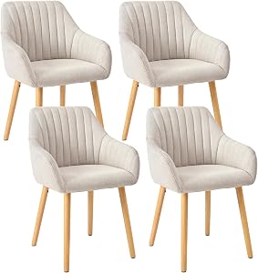 Juego de 4 sillas de Comedor Beige con reposabrazos de Lino, sillas de Comedor,