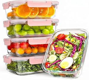 YASHE Paquete de 5 recipientes de vidrio con tapas, 1040 ml, gruesos y