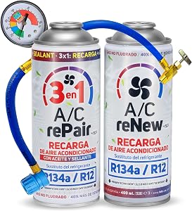 AC Kit Completo Recarga Aire Acondicionado Coche con Aceite Sellador Detector