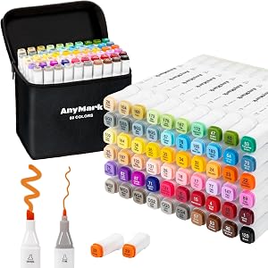 AnyMark Rotuladores Alcohol, 60 Colores Marcadores Alcohol de Doble Punta