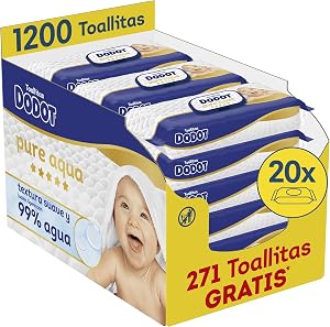 Dodot Pure Aqua Nuevo Toallitas con Textura para Bebé, 20 Paquetes de 60
