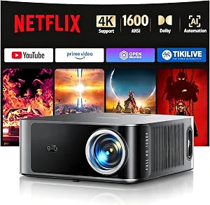 Proyector【Alto Brillo1600 ANSI/Compatible con Netflix/36W Dolby】Smart Proyector