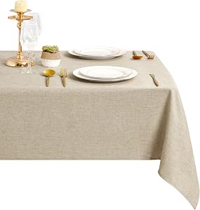 DWCN Mantel de Lino Beige con Aspecto de Lino, Antimanchas Lavable,