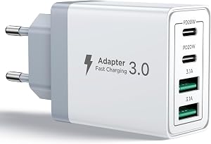 Aioneus Cargador USB C, 40W 4-Puertos USBC Enchufe Cargador iPhone Carga