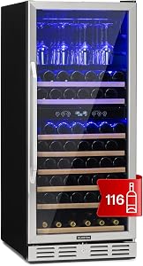KLARSTEIN Vinoteca para Vinos, de 306L Nevera Vino Zona Doble, Botellas Vino,