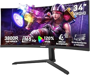 Gawfolk Monitor Gaming Curvo ultrawide de 34 Pulgadas, 165 Hz, Pantalla 3800R