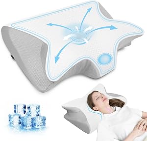 HOMCA Almohada Cervical 2 en 1 Espuma de Memoria, Blanco+Gris 60x40x12/14cm |