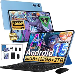 2026 Tablet 10 Pulgadas Android 15 con Gemini AI, 30GB RAM + 128GB ROM（TF 2TB）,
