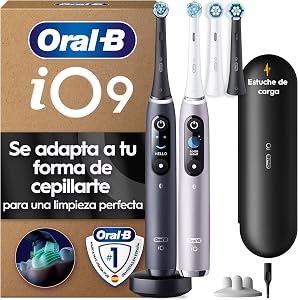 Oral-B iO 9 Cepillos de Dientes Eléctricos, Negro y Rosa, Pack de 2 | con 4