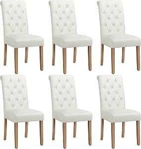Yaheetech Juego de 6 Sillas de Comedor Silla Acolchada de Tela Beige |